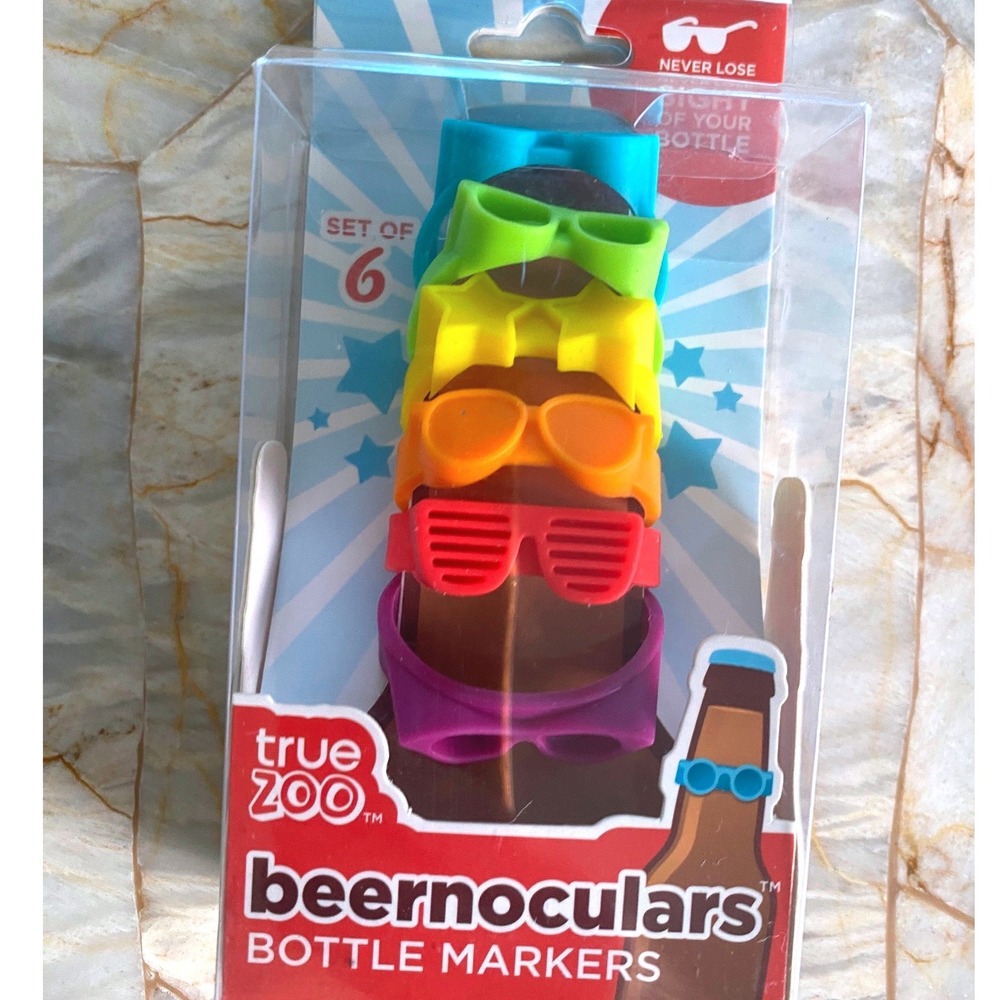 True Zoo Beernoculars Bottle Markers Set of 6 Silicone Drink Identifiers 3539
